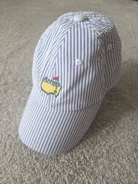 Masters Seersucker Baseball Cap - Blue & White Stripes